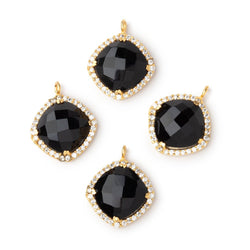 13mm Vermeil CZ Bezel Black Chalcedony Faceted Cushion Pendant 1 Focal (ONLINE ORDER ONLY)