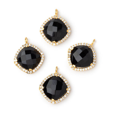 13mm Vermeil CZ Bezel Black Chalcedony Faceted Cushion Pendant 1 Focal (ONLINE ORDER ONLY)