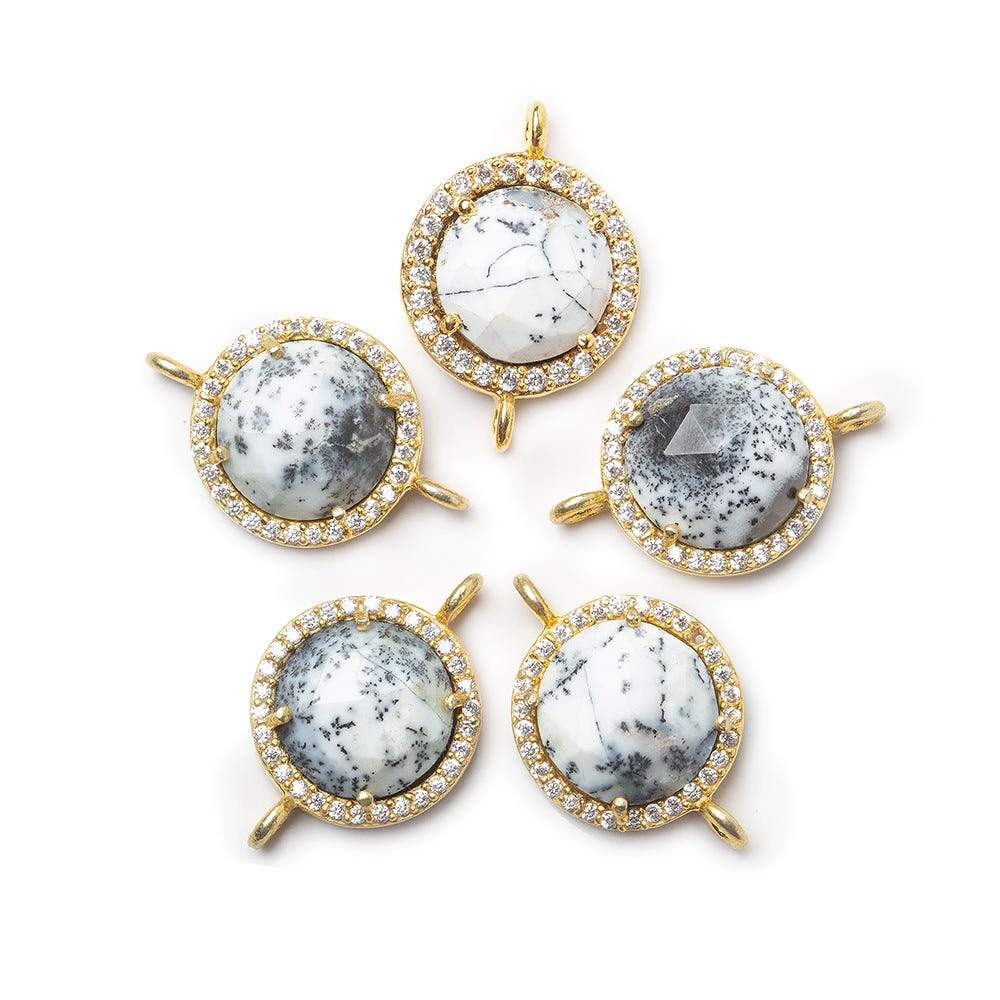 13mm Vermeil CZ Bezel & Dendritic Opal faceted coin Connector 1 piece (ONLINE ORDER ONLY)