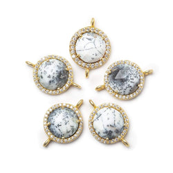 13mm Vermeil CZ Bezel & Dendritic Opal faceted coin Connector 1 piece (ONLINE ORDER ONLY)
