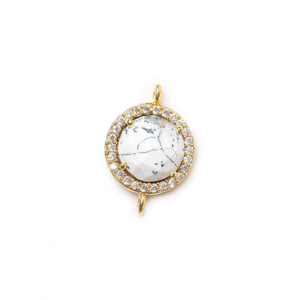 13mm Vermeil CZ Bezel & Dendritic Opal faceted coin Connector 1 piece (ONLINE ORDER ONLY)