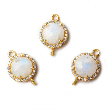 13mm Vermeil CZ Bezel Rainbow Moonstone Coin Connector 1 piece (ONLINE ORDER ONLY)