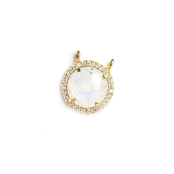 13mm Vermeil CZ Bezel & Rainbow Moonstone faceted coin Connector 1 piece (ONLINE ORDER ONLY)