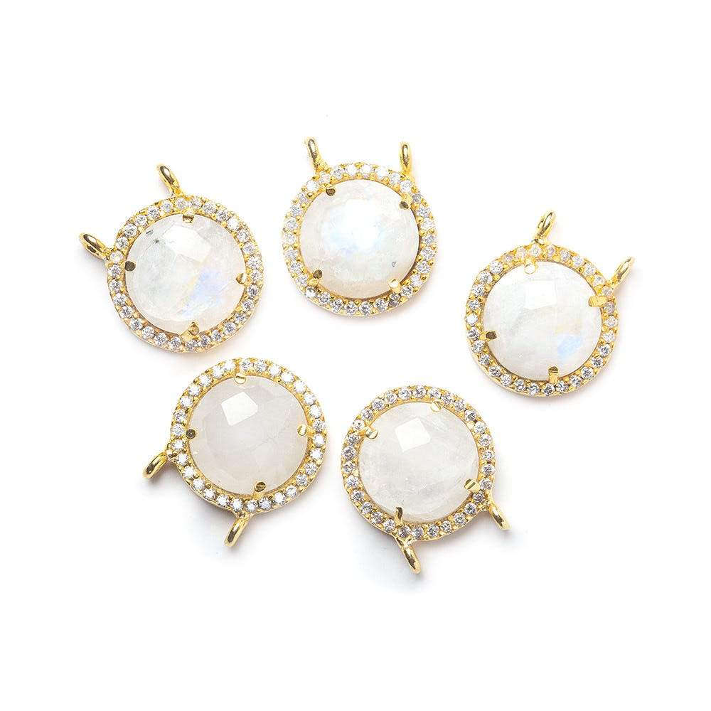 13mm Vermeil CZ Bezel & Rainbow Moonstone faceted coin Connector 1 piece (ONLINE ORDER ONLY)