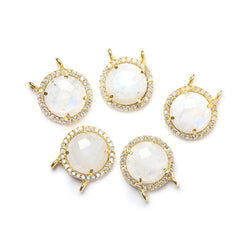 13mm Vermeil CZ Bezel & Rainbow Moonstone faceted coin Connector 1 piece (ONLINE ORDER ONLY)