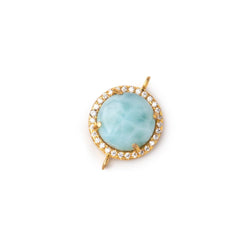 13mm Vermeil CZ Bezel Set Larimar Coin Connector 1 focal piece (ONLINE ORDER ONLY)