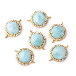 13mm Vermeil CZ Bezel Set Larimar Coin Connector 1 focal piece (ONLINE ORDER ONLY)