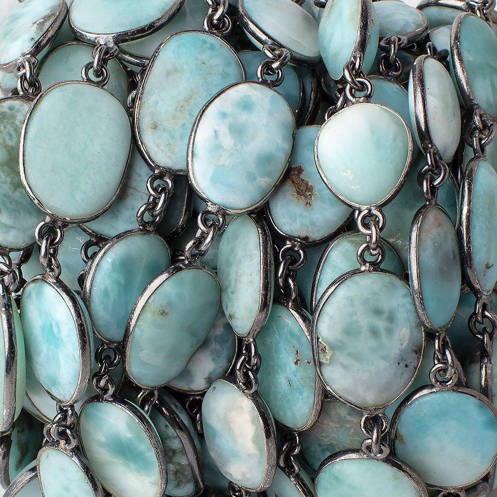 13x10-16x13mm Black Gold .925 Bezel Larimar Plain Nugget Chain by the foot (ONLINE ORDER ONLY)