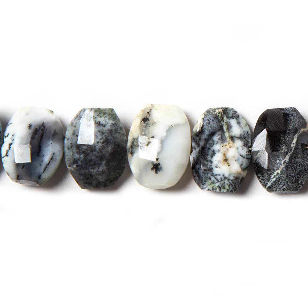 13x10mm Dendritic Opal side drilled Faceted Cushion Beads 7 inch 16 pieces (ONLINE ORDER ONLY)