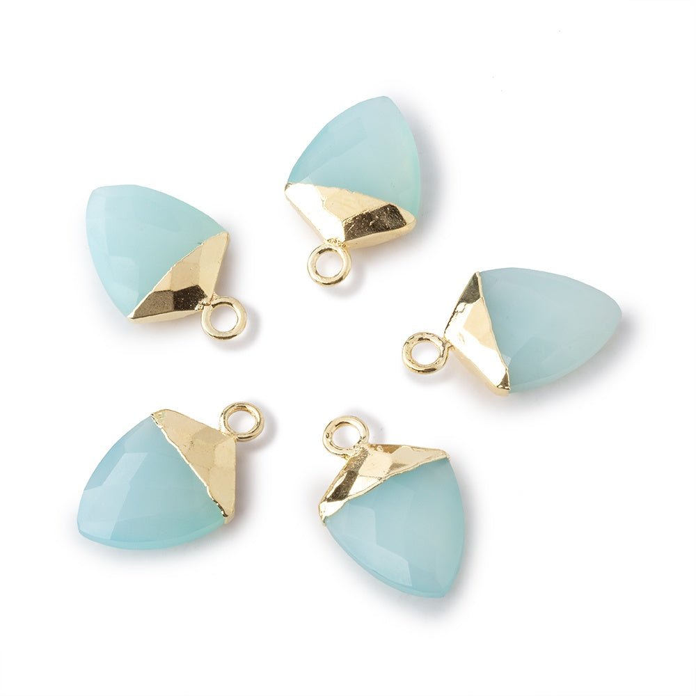 13x10mm Gold Leafed Seafoam Blue Chalcedony faceted Shield Pendant 1 piece (ONLINE ORDER ONLY)