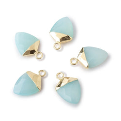 13x10mm Gold Leafed Seafoam Blue Chalcedony faceted Shield Pendant 1 piece (ONLINE ORDER ONLY)
