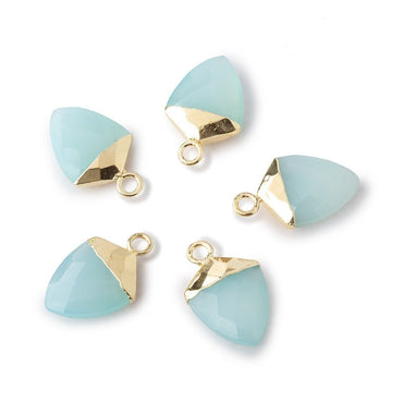 13x10mm Gold Leafed Seafoam Blue Chalcedony faceted Shield Pendant 1 piece (ONLINE ORDER ONLY)