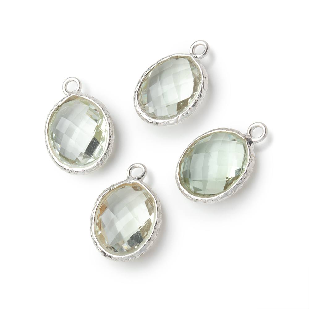 13x11mm Sterling Silver Textured Bezel Prasiolite Faceted Oval 1 Pendant (ONLINE ORDER ONLY)