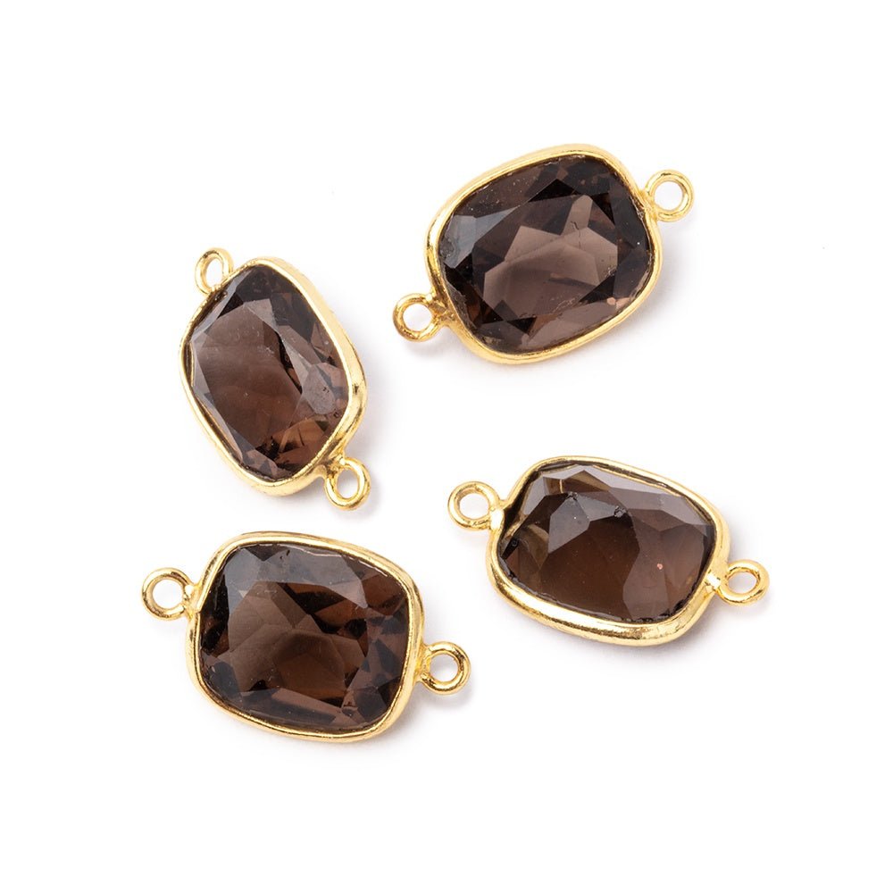 13x11mm Vermeil Bezel Smoky Quartz Pavilion Faceted Rectangle Connector 1 piece (ONLINE ORDER ONLY)