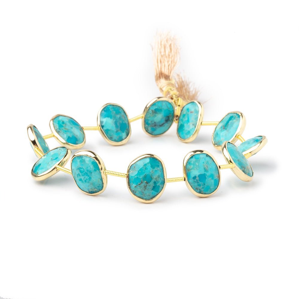13x11mm Vermeil Bezel Turquoise Side Drill Nuggets 7 inch 11 Beads (ONLINE ORDER ONLY)