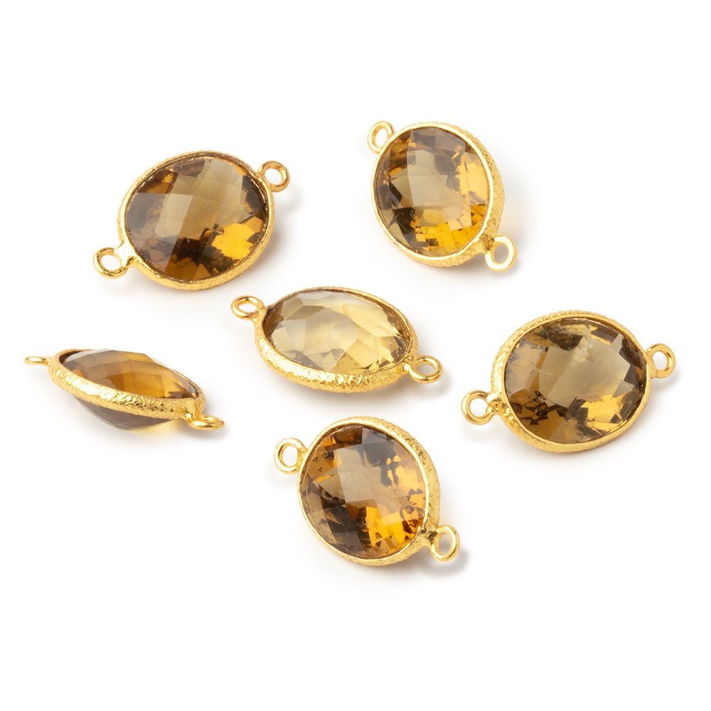 13x11mm Vermeil Bezel Whiskey Quartz Faceted Oval Connector 1 Focal (ONLINE ORDER ONLY)