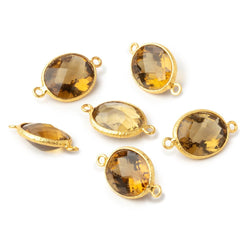 13x11mm Vermeil Bezel Whiskey Quartz Faceted Oval Connector 1 Focal (ONLINE ORDER ONLY)