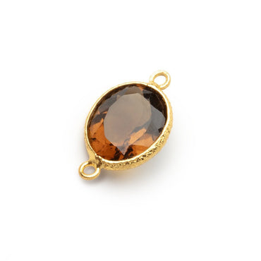 13x11mm Vermeil Bezel Whiskey Quartz Faceted Oval Connector 1 piece (ONLINE ORDER ONLY)