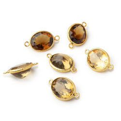 13x11mm Vermeil Bezel Whiskey Quartz Faceted Oval Connector 1 piece (ONLINE ORDER ONLY)