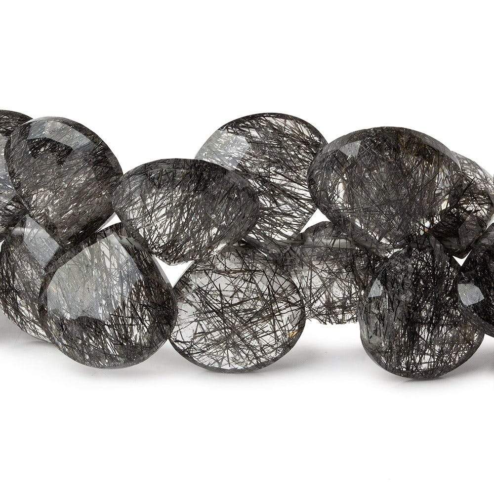 13x13-15x15mm Black Tourmalinated Quartz Heart Briolette 5 inch 23 beads AAA (ONLINE ORDER ONLY)