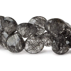 13x13-15x15mm Black Tourmalinated Quartz Heart Briolette 5 inch 23 beads AAA (ONLINE ORDER ONLY)