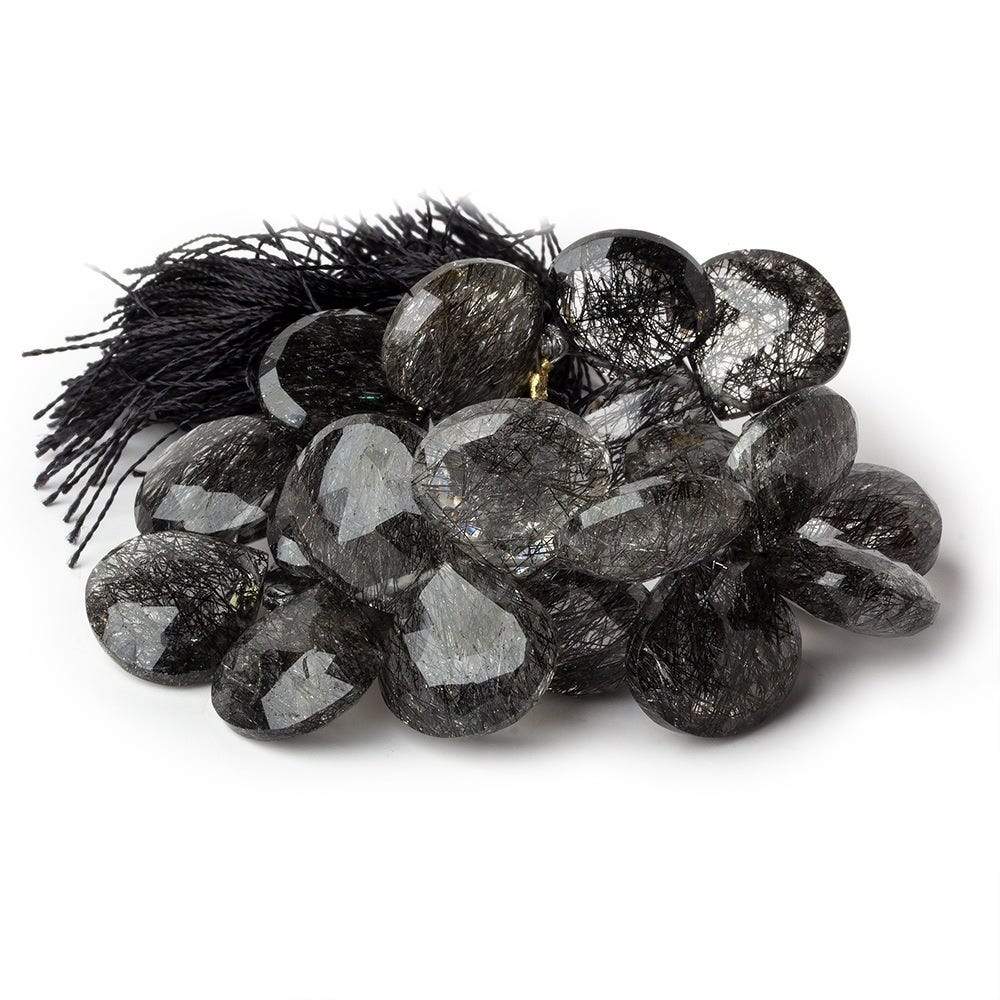 13x13-15x15mm Black Tourmalinated Quartz Heart Briolette 5 inch 23 beads AAA (ONLINE ORDER ONLY)