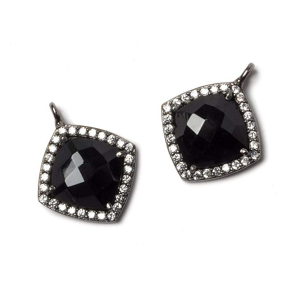 13x13mm Black Gold Bezeled White CZ and Black Chalcedony Pillow Pendant 1 piece (ONLINE ORDER ONLY)