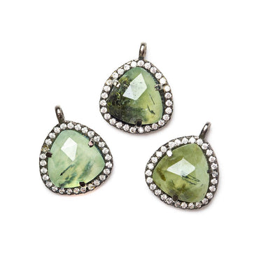 13x13mm Black Gold Bezeled White CZ and Prehnite Heart Pendant 1 piece (ONLINE ORDER ONLY)