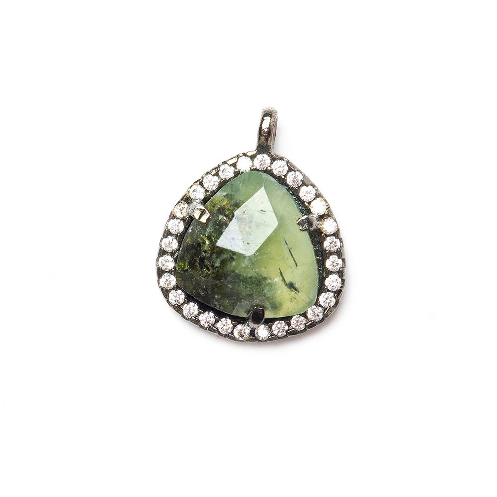 13x13mm Black Gold Bezeled White CZ and Prehnite Heart Pendant 1 piece (ONLINE ORDER ONLY)