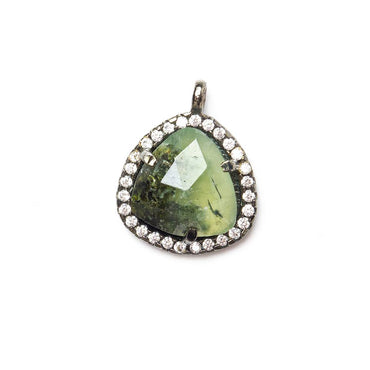 13x13mm Black Gold Bezeled White CZ and Prehnite Heart Pendant 1 piece (ONLINE ORDER ONLY)