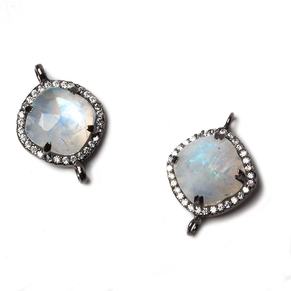 13x13mm Black Gold Bezeled White CZ and Rainbow Moonstone Pillow Connector 1 piece (ONLINE ORDER ONLY)