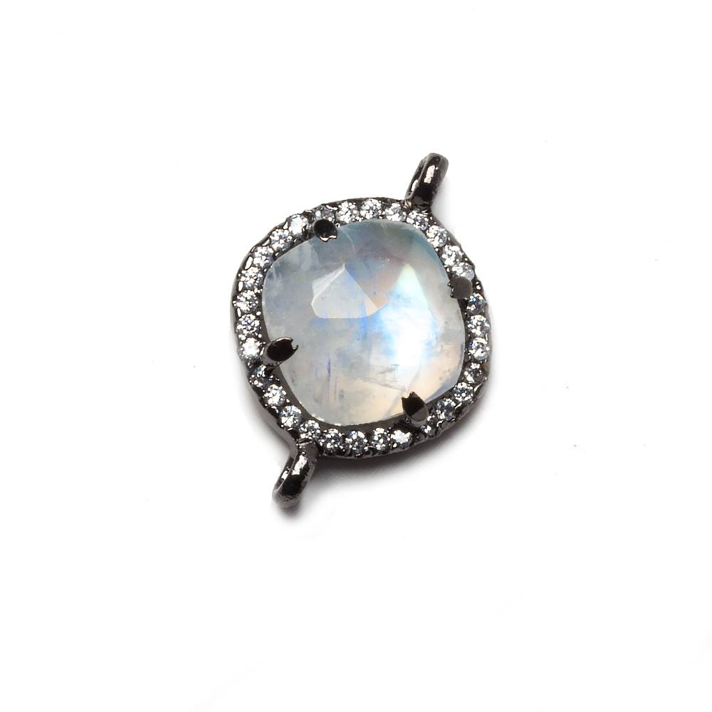 13x13mm Black Gold Bezeled White CZ and Rainbow Moonstone Pillow Connector 1 piece (ONLINE ORDER ONLY)