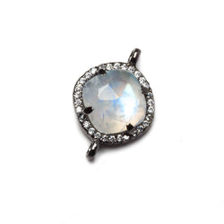 13x13mm Black Gold Bezeled White CZ and Rainbow Moonstone Pillow Connector 1 piece (ONLINE ORDER ONLY)