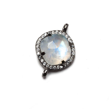 13x13mm Black Gold Bezeled White CZ and Rainbow Moonstone Pillow Connector 1 piece (ONLINE ORDER ONLY)