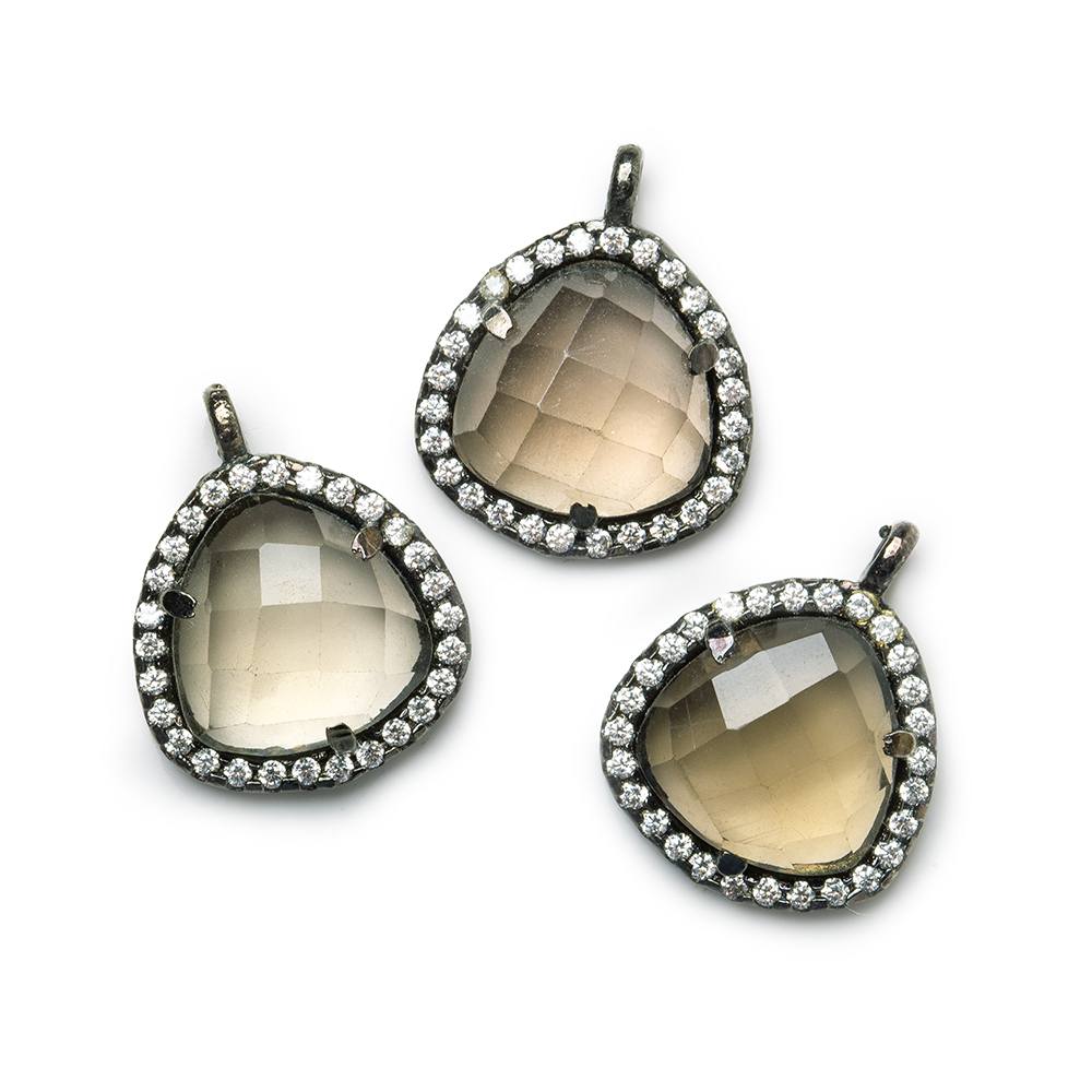 13mm Black Gold CZ Bezel Smoky Hydro Quartz Faceted Heart Pendant 1 piece (ONLINE ORDER ONLY)