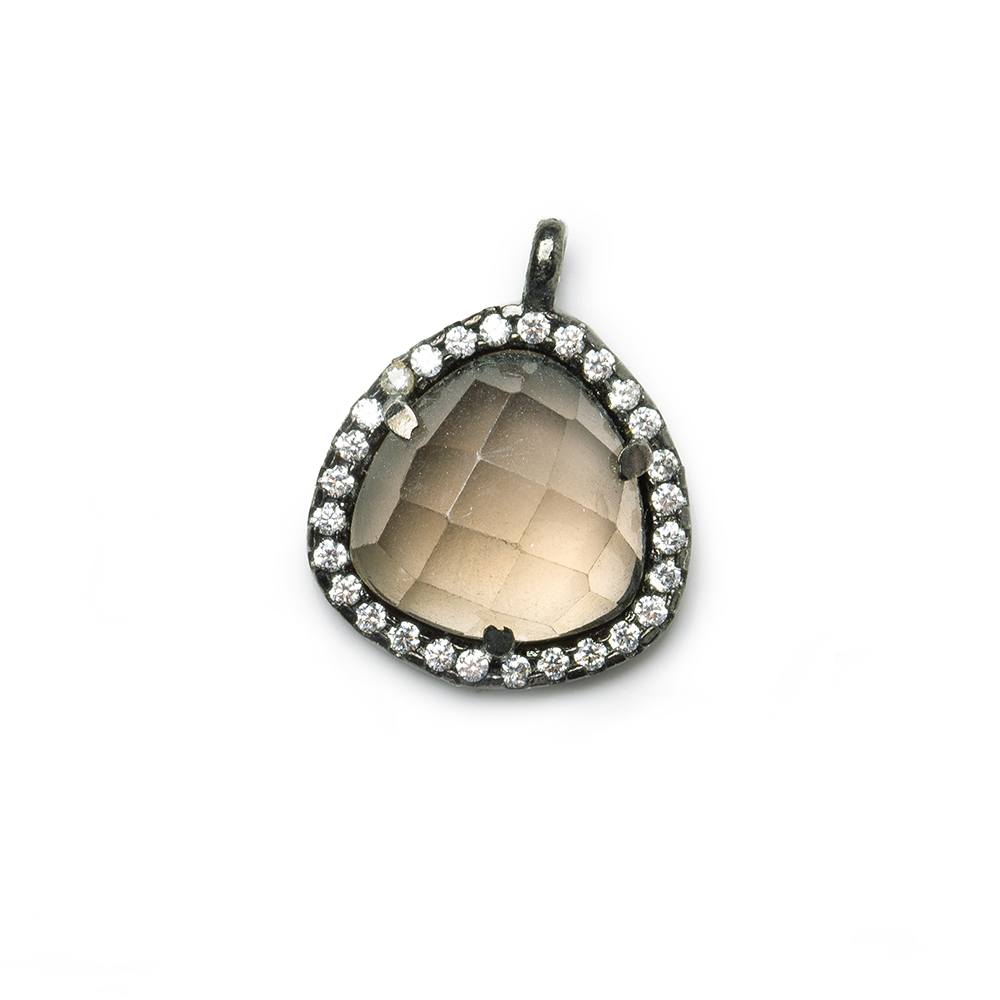 13mm Black Gold CZ Bezel Smoky Hydro Quartz Faceted Heart Pendant 1 piece (ONLINE ORDER ONLY)