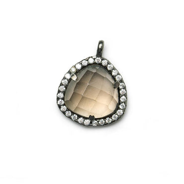 13mm Black Gold CZ Bezel Smoky Hydro Quartz Faceted Heart Pendant 1 piece (ONLINE ORDER ONLY)