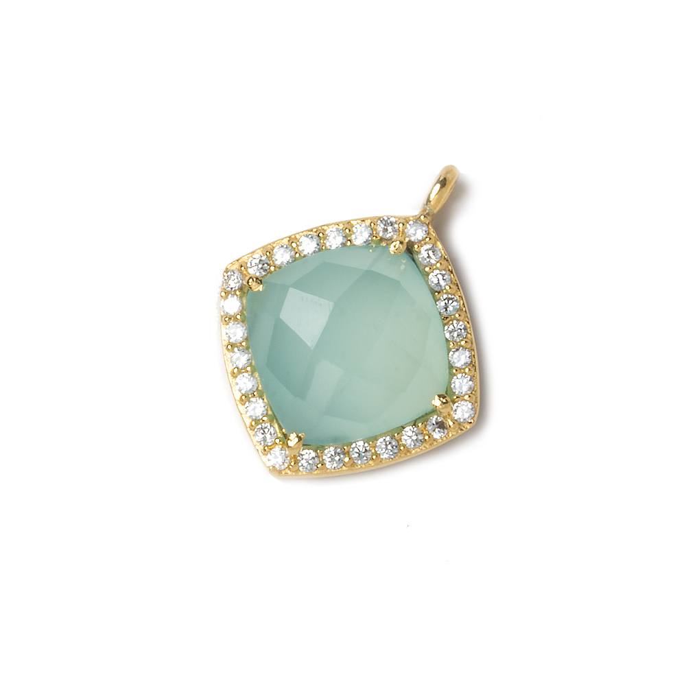 13x13mm Gold Bezeled White CZ and Aqua Chalcedony Pillow Pendant 1 piece (ONLINE ORDER ONLY)