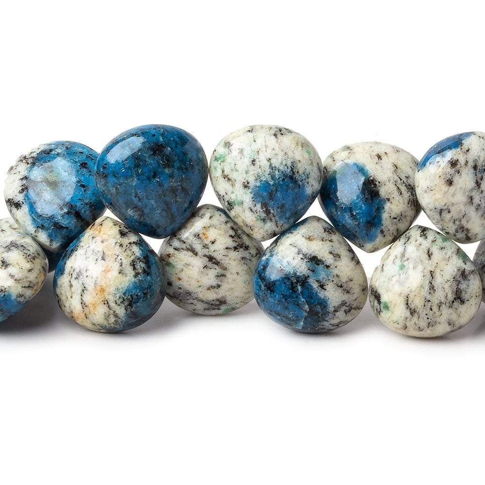 13x13mm K2 Azurite Granite "K2 Jasper" plain heart beads 8 inch 35 pieces (ONLINE ORDER ONLY)