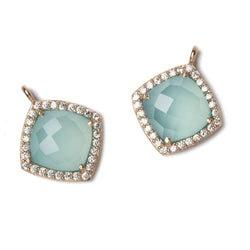13x13mm Rose Gold Bezeled White CZ and Aqua Chalcedony Pillow Pendant 1 piece (ONLINE ORDER ONLY)
