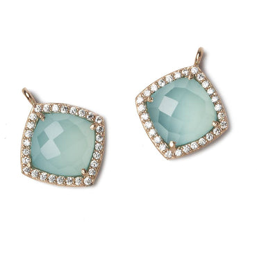 13x13mm Rose Gold Bezeled White CZ and Aqua Chalcedony Pillow Pendant 1 piece (ONLINE ORDER ONLY)