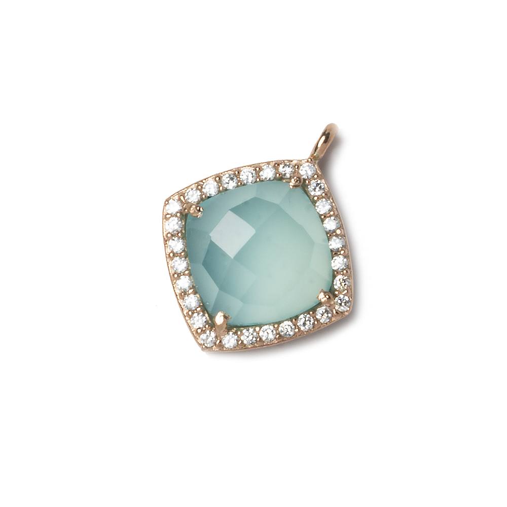 13x13mm Rose Gold Bezeled White CZ and Aqua Chalcedony Pillow Pendant 1 piece (ONLINE ORDER ONLY)