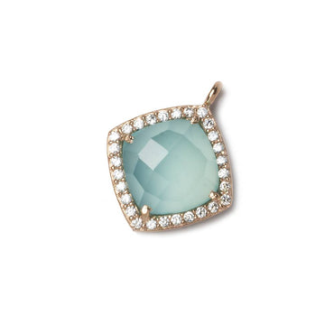 13x13mm Rose Gold Bezeled White CZ and Aqua Chalcedony Pillow Pendant 1 piece (ONLINE ORDER ONLY)