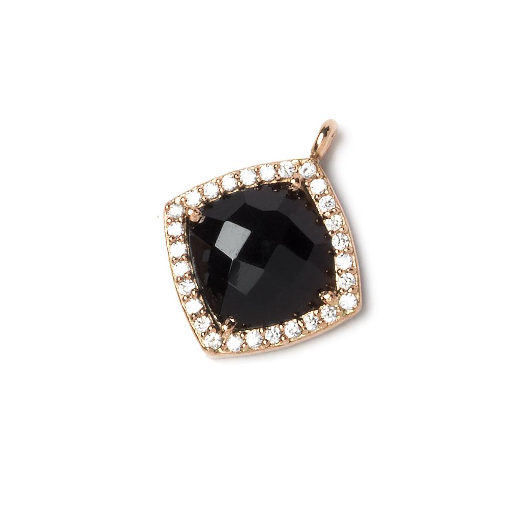 13x13mm Rose Gold Bezeled White CZ and Black Chalcedony Pillow Pendant 1 piece (ONLINE ORDER ONLY)