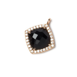 13x13mm Rose Gold Bezeled White CZ and Black Chalcedony Pillow Pendant 1 piece (ONLINE ORDER ONLY)