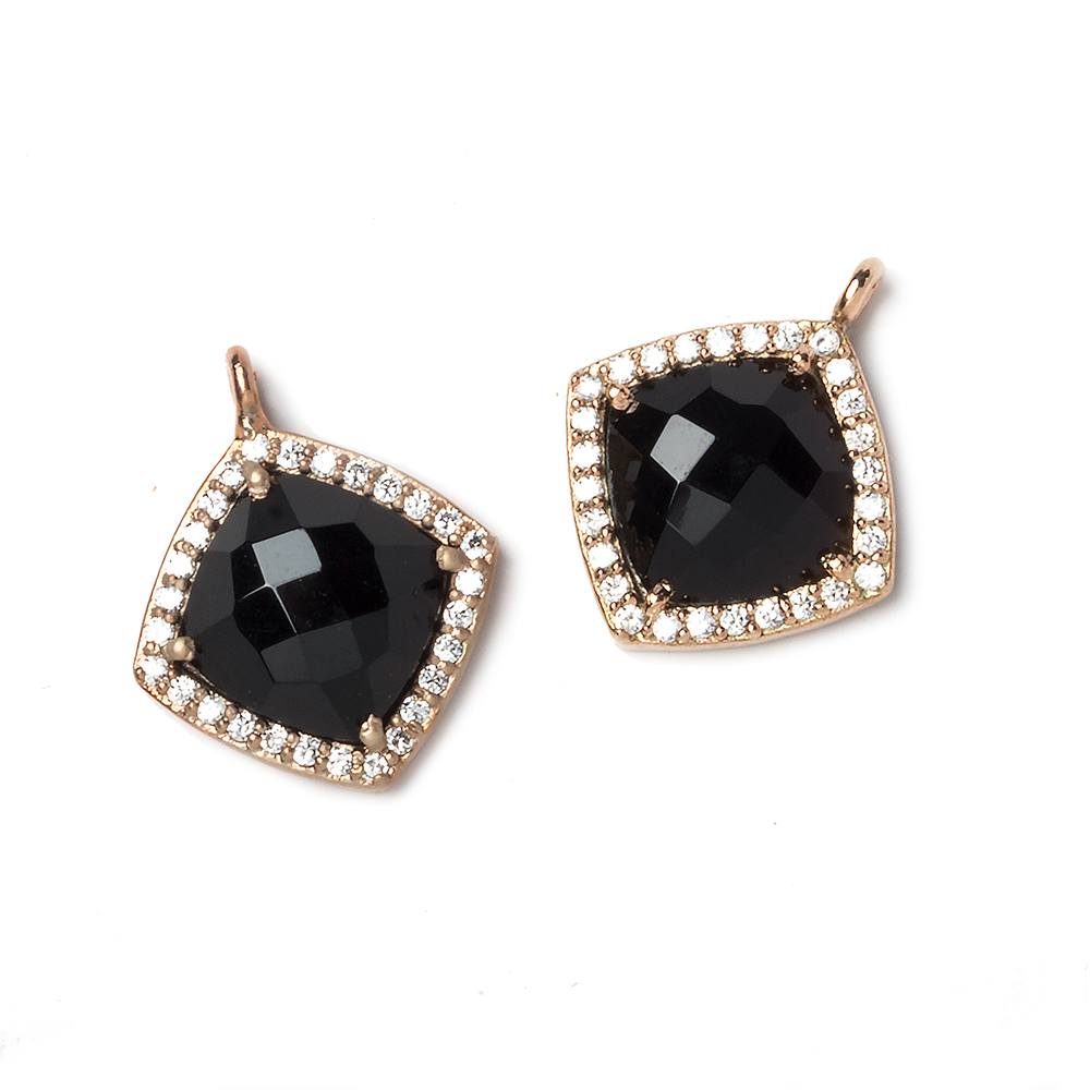 13x13mm Rose Gold Bezeled White CZ and Black Chalcedony Pillow Pendant 1 piece (ONLINE ORDER ONLY)