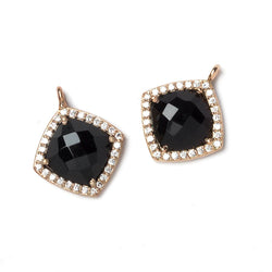 13x13mm Rose Gold Bezeled White CZ and Black Chalcedony Pillow Pendant 1 piece (ONLINE ORDER ONLY)