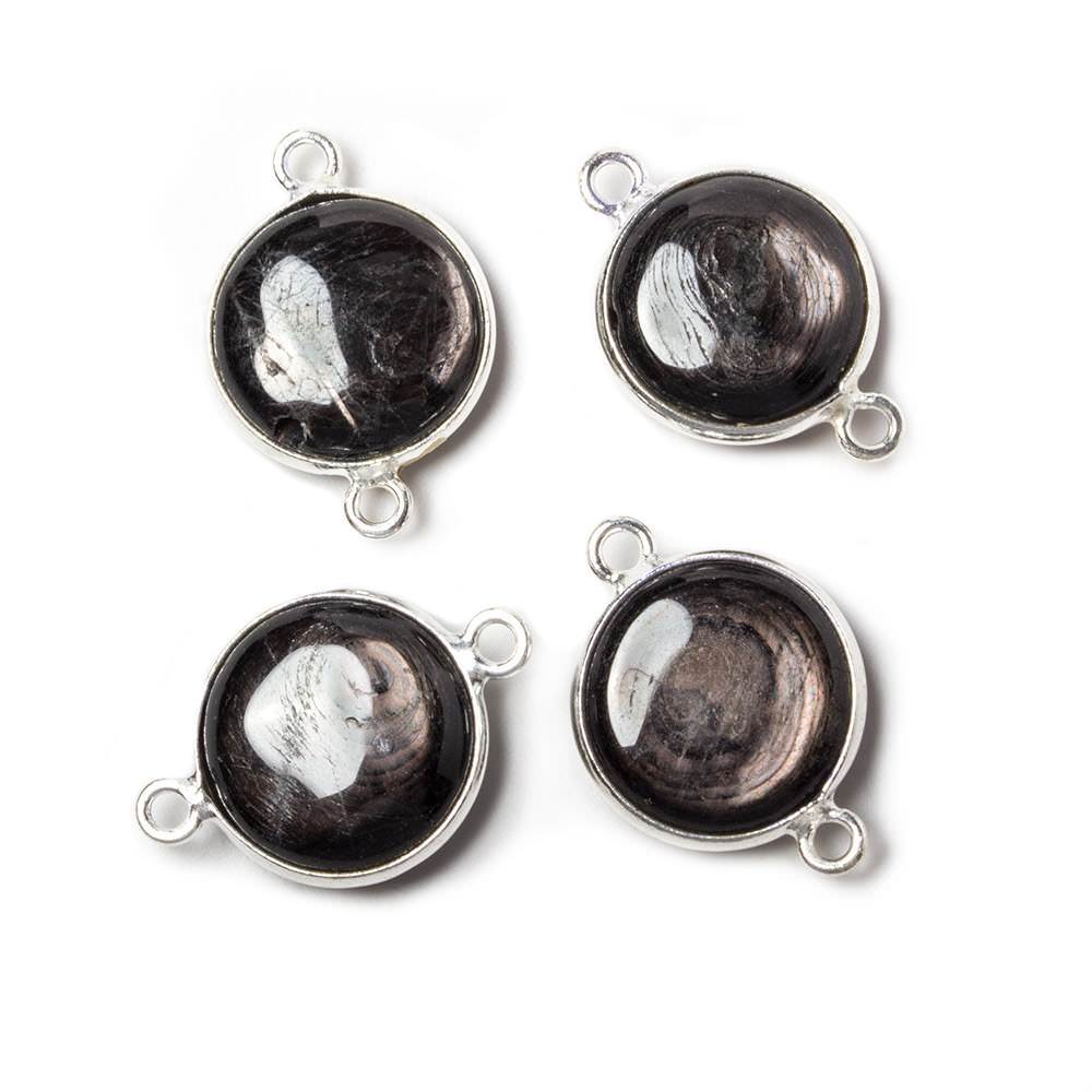 13x13mm Silver Bezeled Hypersthene plain coin Connector 1 piece (ONLINE ORDER ONLY)