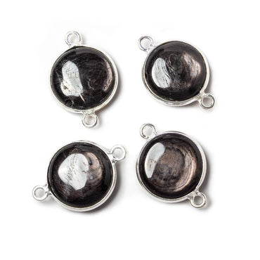 13x13mm Silver Bezeled Hypersthene plain coin Connector 1 piece (ONLINE ORDER ONLY)