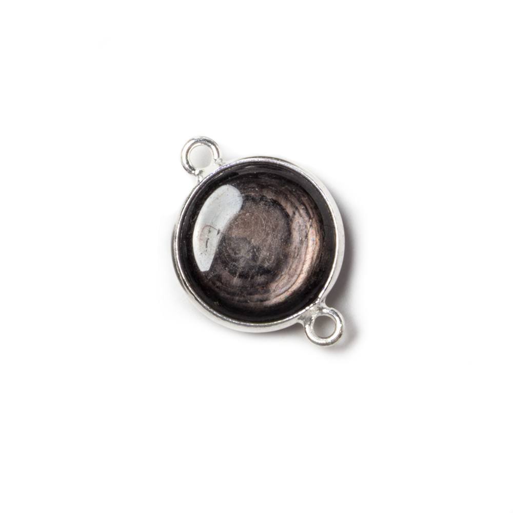 13x13mm Silver Bezeled Hypersthene plain coin Connector 1 piece (ONLINE ORDER ONLY)